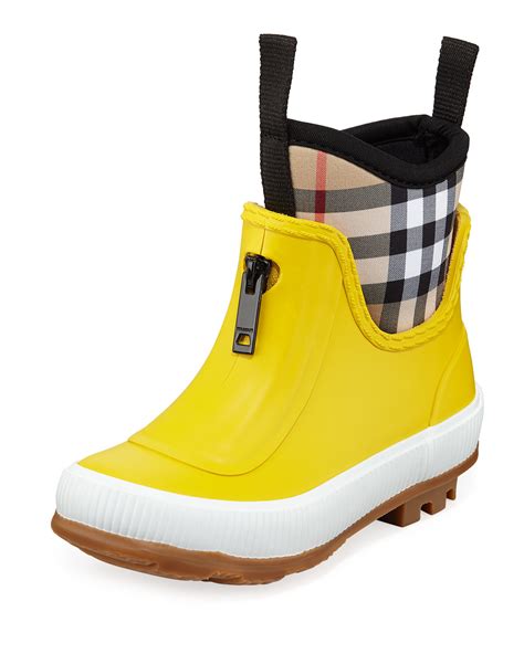 Burberry Flinton Short Rubber Rain Boots w/ Check Detail, Toddler